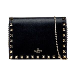 VALENTINO Studded Shoulder Black Leather Bag